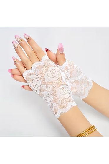 Beyaz Dantel Parmaksız Kısa Eldiven