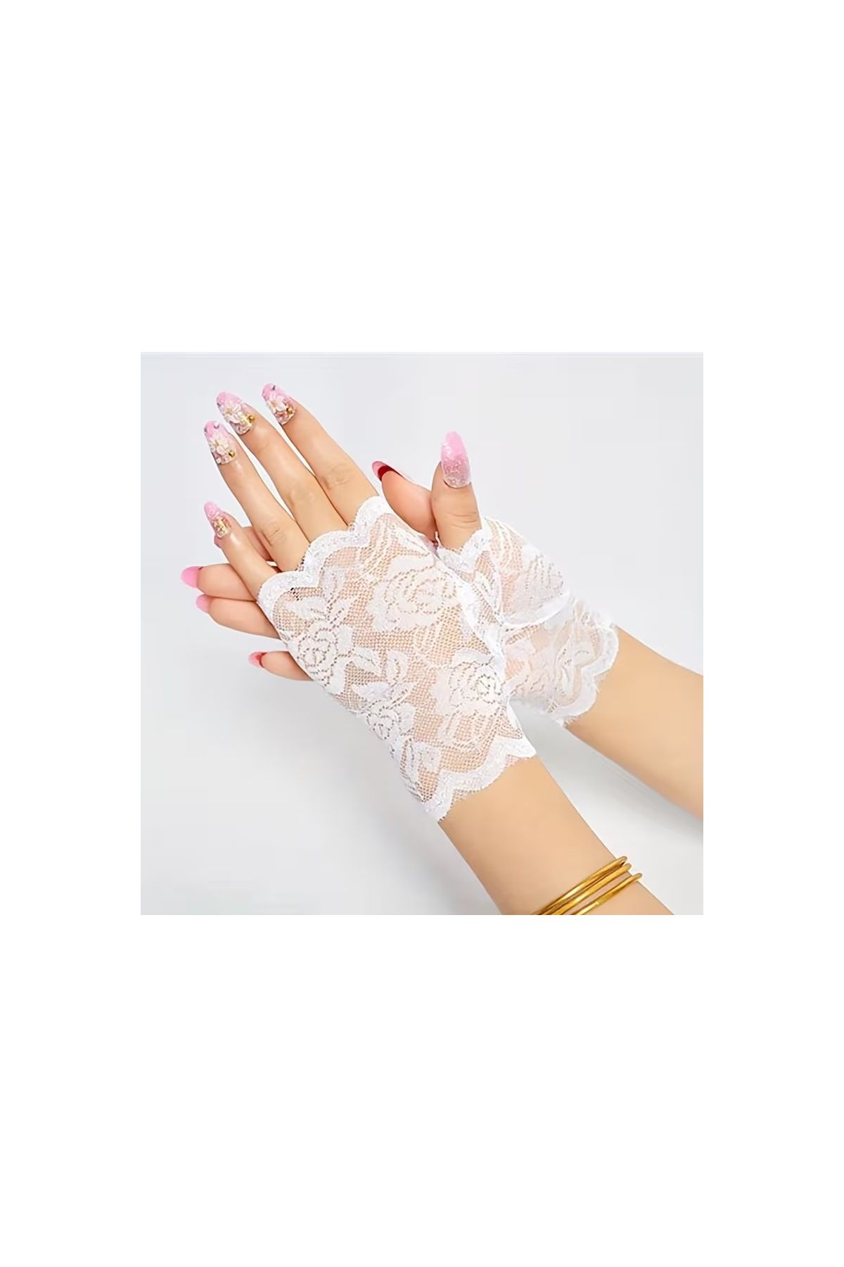 Beyaz Dantel Parmaksız Kısa Eldiven