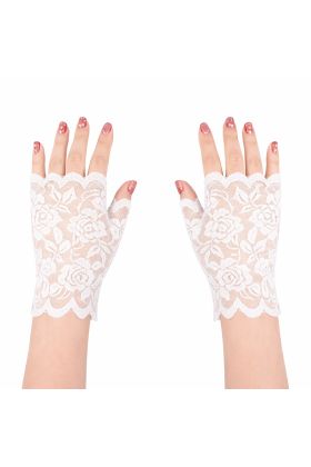 Beyaz Dantel Parmaksız Kısa Eldiven