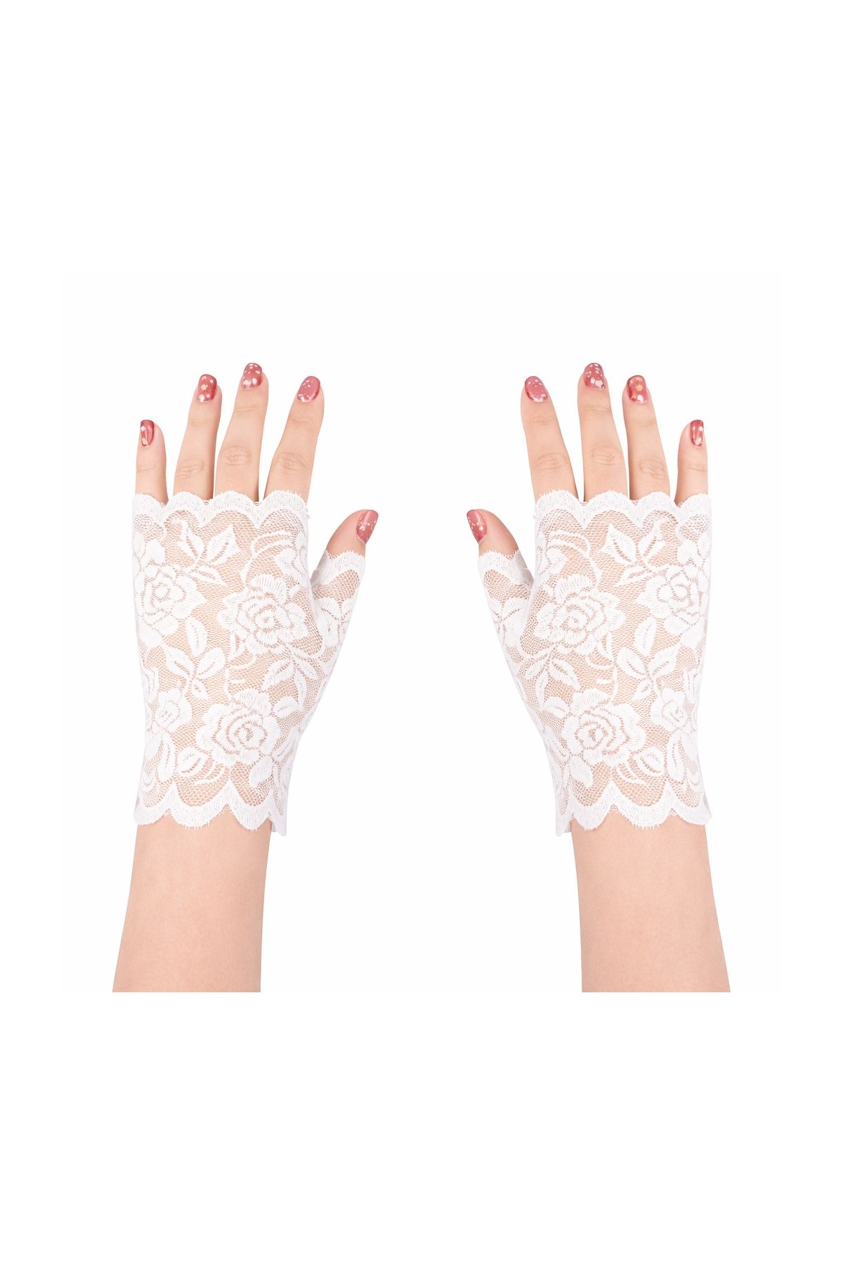 Beyaz Dantel Parmaksız Kısa Eldiven