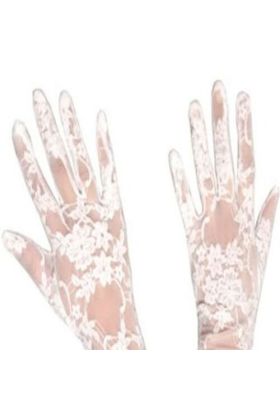 Dantelli Gelin Eldiveni - Beyaz Kısa