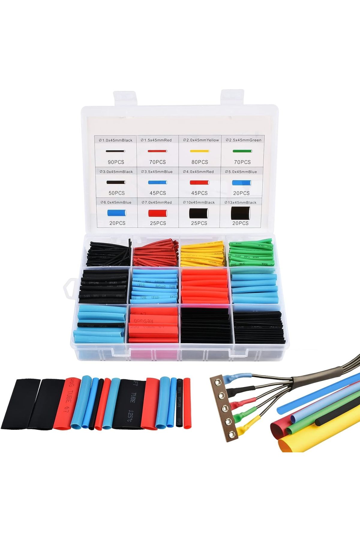 560 Parça Makaron Seti Kapaklı Kutulu Kablo Birleştirme Koruyucu Sıcaklıkla Daralan Makaron Set