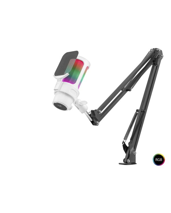 Profesyonel Ayarlanabilir Masa Kolu Askılı Gaming Rgb Mikrofon 192 Khz / 24Bit Type-C - Beyaz M835W