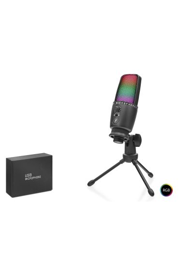 Profesyonel Gaming Rgb Mikrofon Dokunmatik Mute Ve Gain Kontrollü Type-C - Siyah ME31