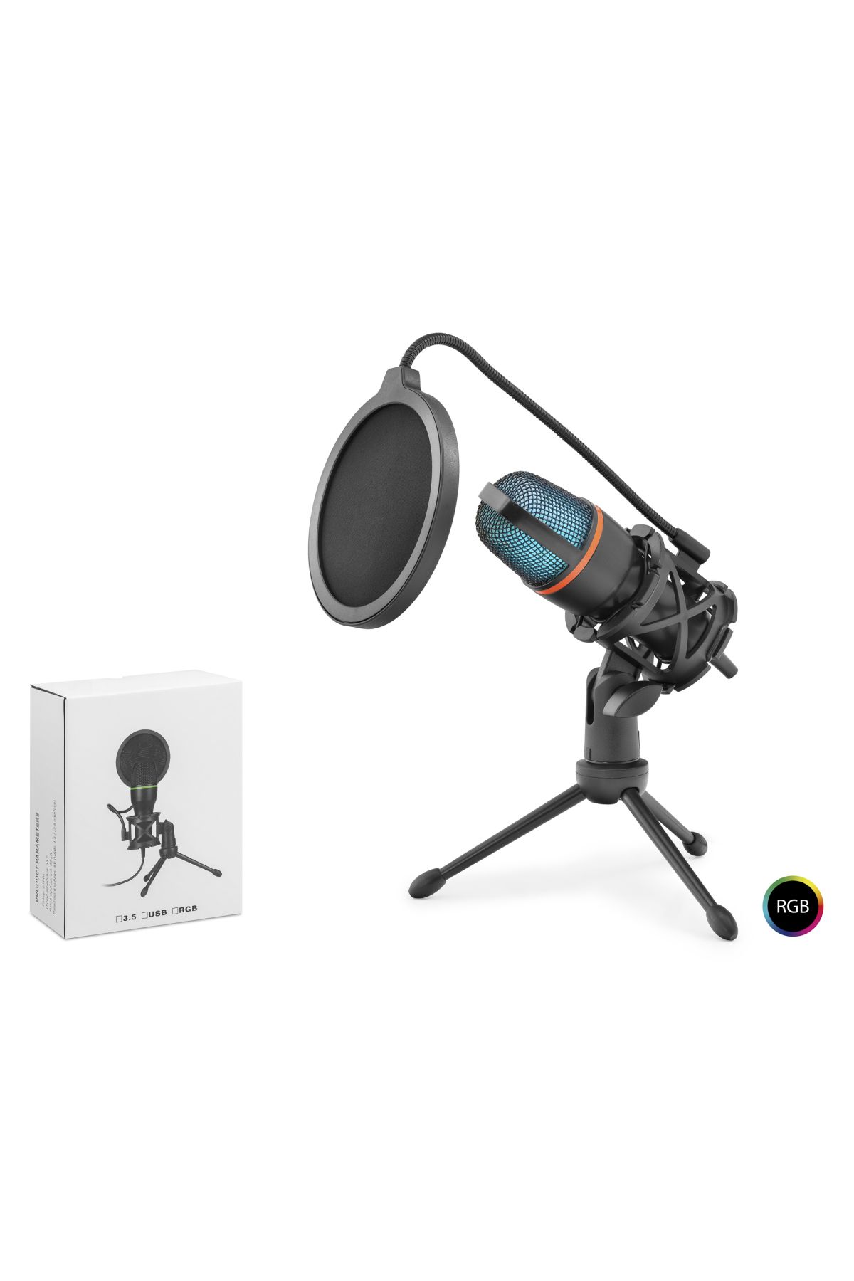 ME4RGB Profesyonel Gaming Rgb Mikrofon 192 Khz / 24 Bit Çok Yönlü Type-C - Siyah