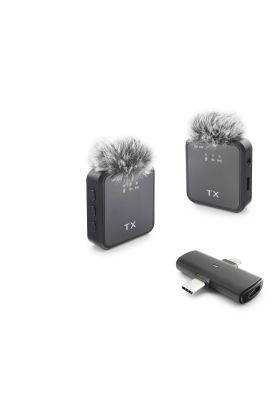 F15-2 Type-C + Lightning Kablosuz 2’Li Yaka Mikrofon Seti - Siyah
