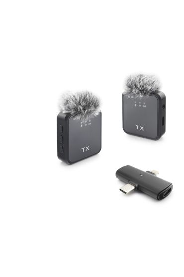 F15-2 Type-C + Lightning Kablosuz 2’Li Yaka Mikrofon Seti - Siyah