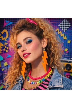 80 ler 90 lar Retro Neon Turuncu Şimşek Küpe 10 cm