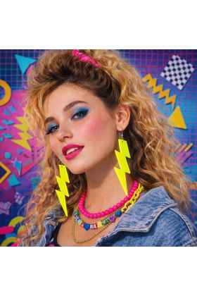 80 ler 90 lar Retro Neon Sarı Şimşek Küpe 10 cm