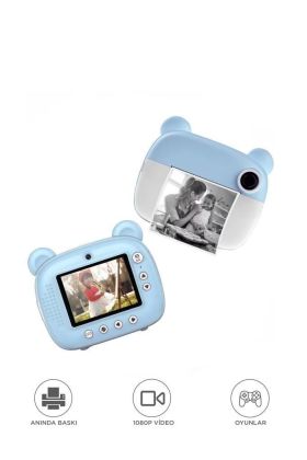 Dijital Fotoğraf Makinesi Çocuk Termal Resim Kağıt Baskılı Yazıcı Kamera Makinesi CMR14 Mavi