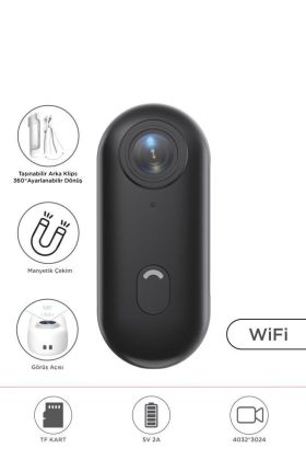 Aksiyon Kamerası 1080 P Manyetik Giyilebilir Geniş Açılı Klips Tasarımlı Kamera CMR34 Siyah