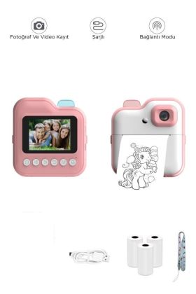 Dijital Fotoğraf Makinesi Çocuk Termal Resim Kağıt Baskılı Yazıcı Kamera Video Makinesi CMR15 Pembe
