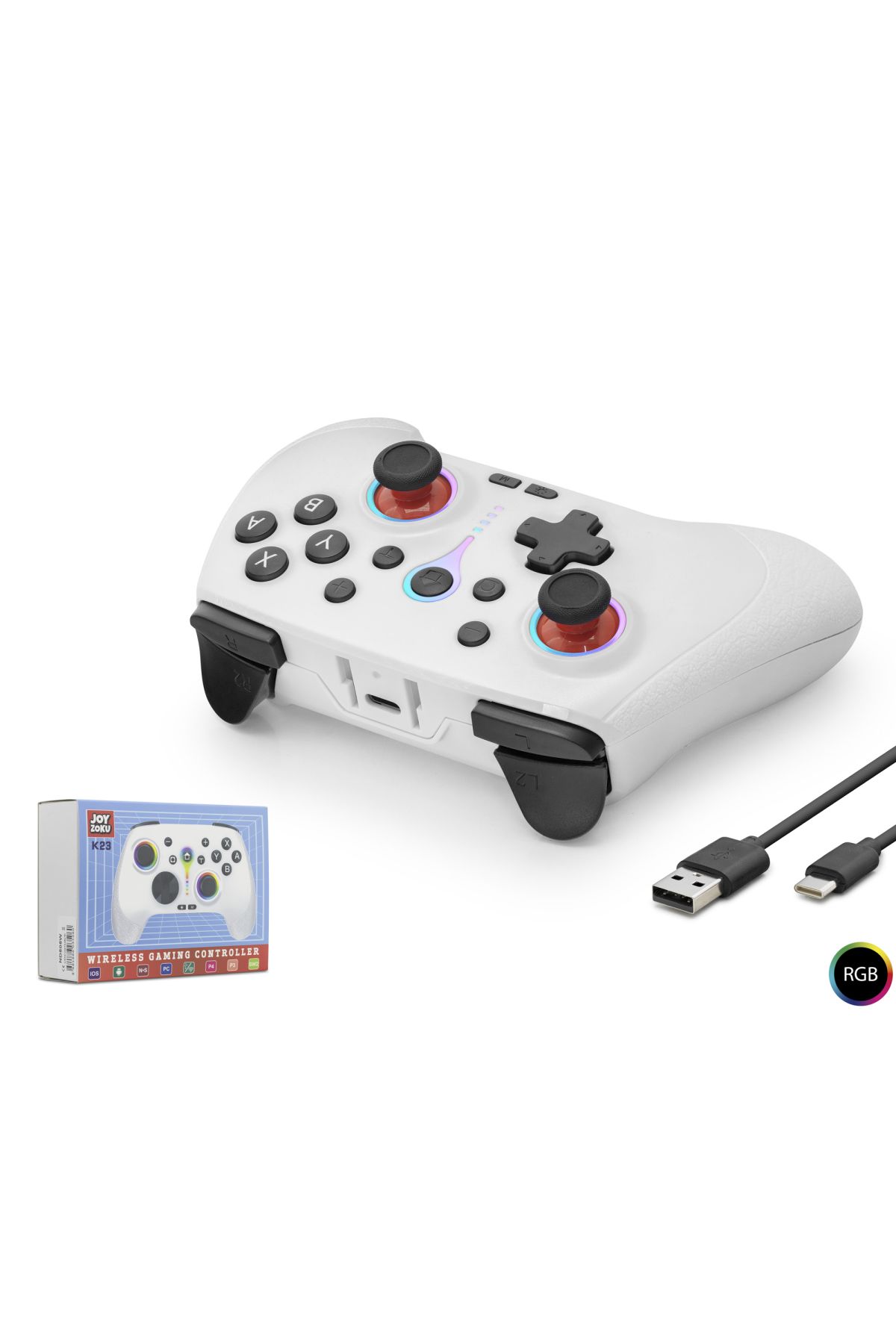 Bluetooth Gamepad Pc Ios Android Switch Ps3 Ps4 Uyumlu Rgb - Beyaz ND505W