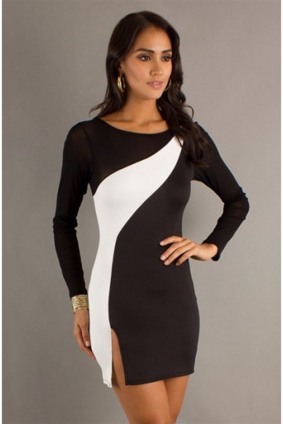 TP100886 Yırtmaçlı Kontra Elbise