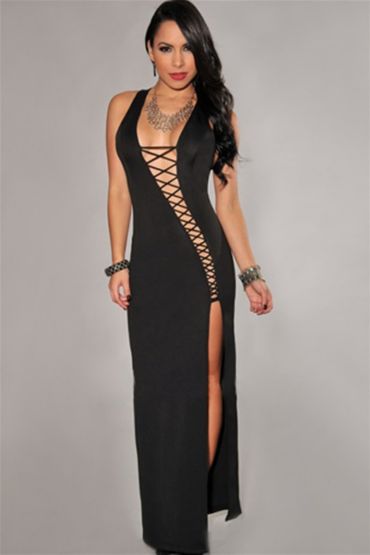 TP100839 Bağlamalı Seksi Uzun elbise