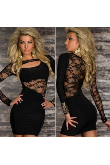 TP101166 Uzun Kollu Dantelli Mini Elbise