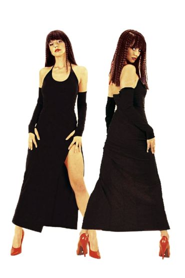 TP101199 Derin Yırtmaçlı Eldivenli Elbise