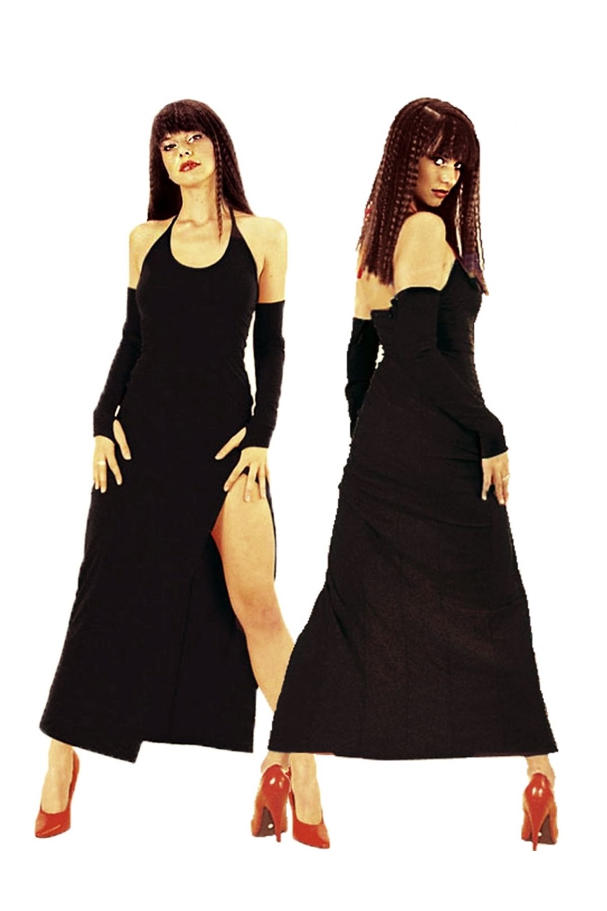 TP101199 Derin Yırtmaçlı Eldivenli Elbise