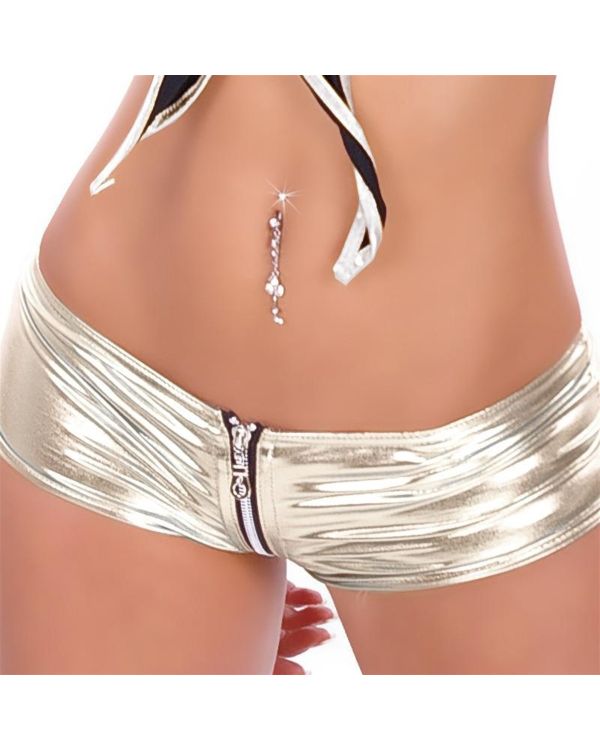 TP100939 Önden Fermuarlı Lame Mini Şort