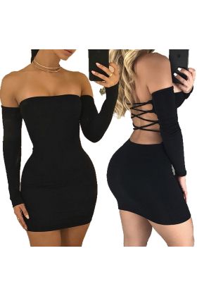 Sırt Dekolteli Straplez Mini Elbise