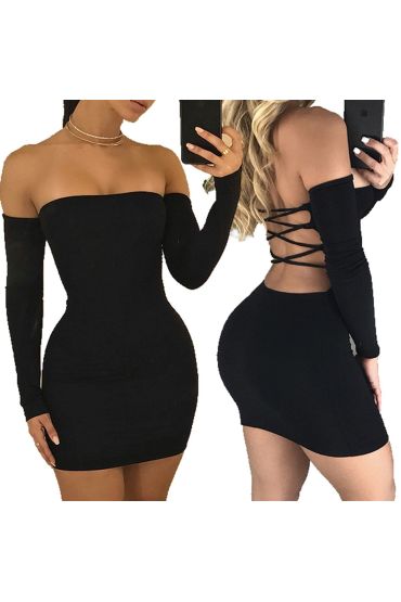 Sırt Dekolteli Straplez Mini Elbise