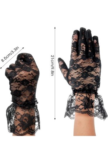 Siyah Güpürlü Dantel Eldiven Kısa – Vintage Zarif Kadın Eldiveni