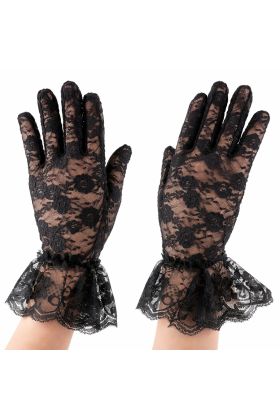 Siyah Güpürlü Dantel Eldiven Kısa – Vintage Zarif Kadın Eldiveni