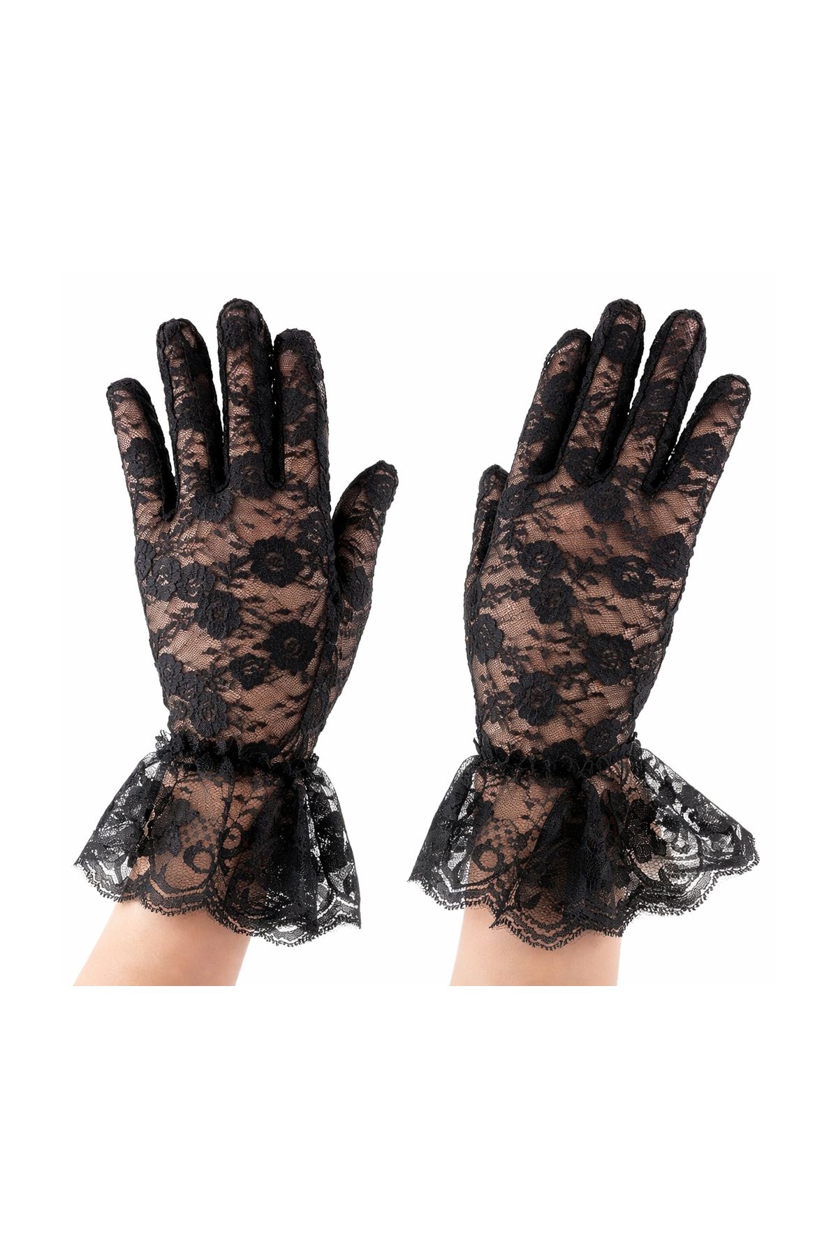 Siyah Güpürlü Dantel Eldiven Kısa – Vintage Zarif Kadın Eldiveni
