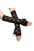 Uzun Zarif Dantel Eldiven Parmaksız Siyah 35 cm
