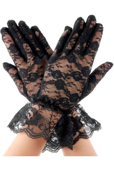 Siyah Güpürlü Dantel Eldiven Kısa – Vintage Zarif Kadın Eldiveni