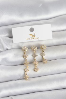 Pirinç Gold Renk Sıralı Kutup Yıldızı Model 3'lü Kadın Küpe - TJ-BKP11715