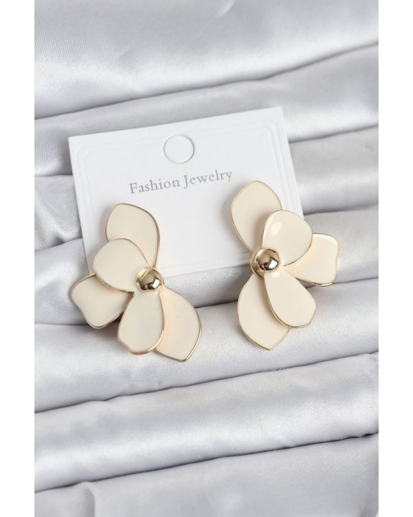 Krem Mineli Lotus Model Pirinç Kadın Küpe - TJ-BKP11734