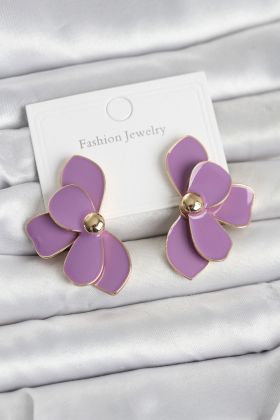 Mor Mineli Lotus Model Pirinç Kadın Küpe - TJ-BKP11735