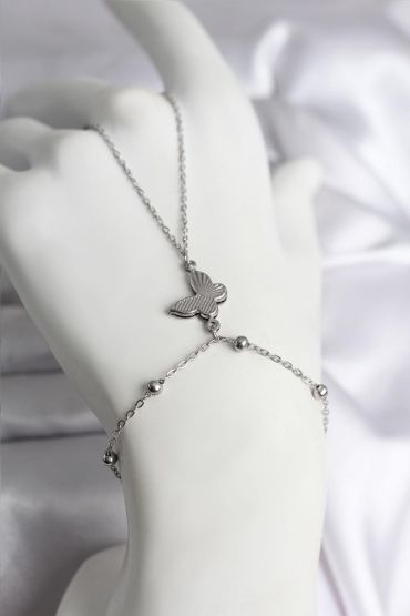 316L Çelik Gümüş Renk Kelebek Model Kadın Şahmeran - TJ-SN739