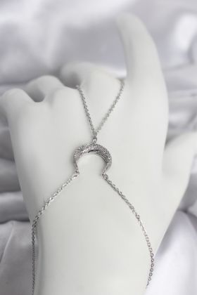 Pirinç Gümüş Renk Hilal Model Zirkon Taşlı Kadın Şahmeran - TJ-SN750