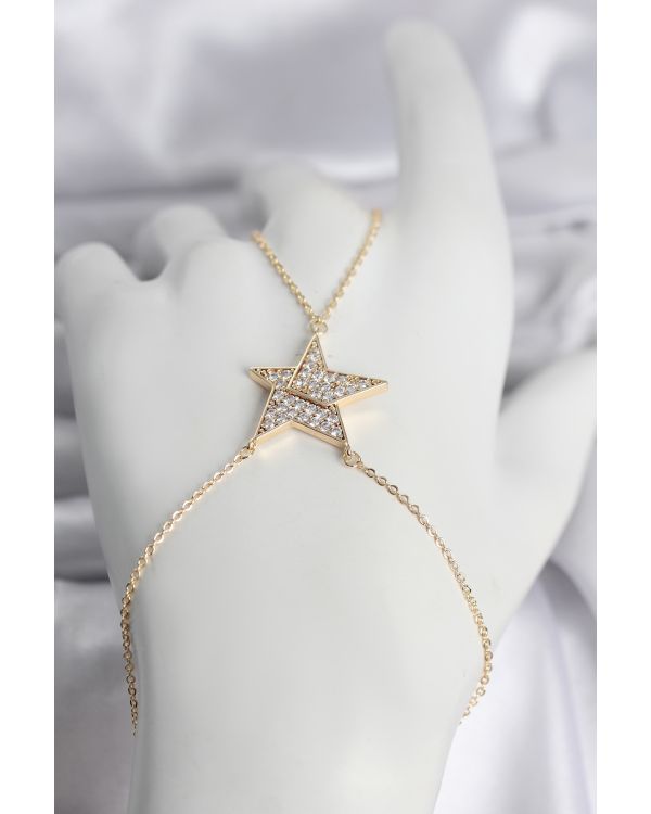 Pirinç Gold Renk Zirkon Taşlı Yıldız Model Kadın Şahmeran - TJ-SN759