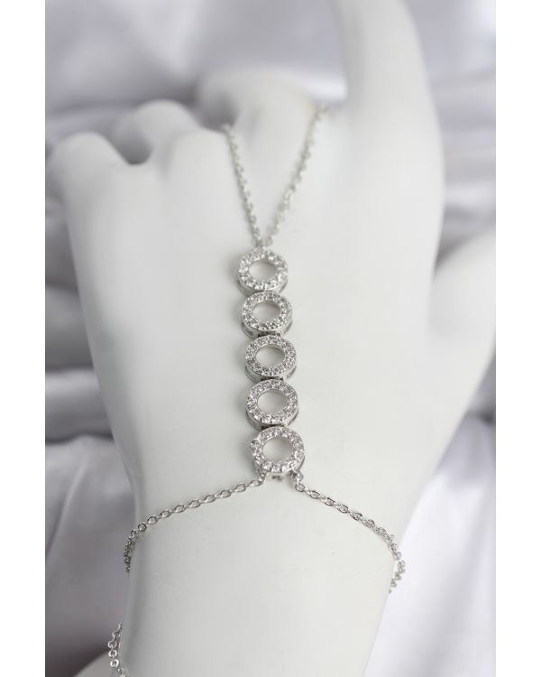 Pirinç Gümüş Renk Zirkon Taşlı Sıralı Halka Model Kadın Şahmeran - TJ-SN762