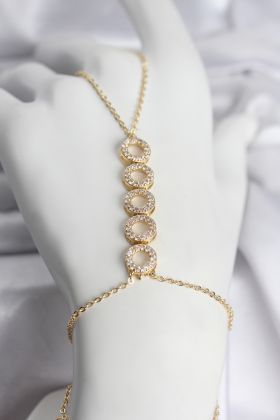 Pirinç Gold Renk Zirkon Taşlı Sıralı Halka Model Kadın Şahmeran - TJ-SN763