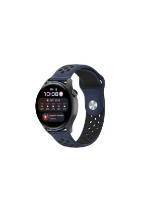 Watch 22mm Spor Delikli Kordon - Lacivert-siyah