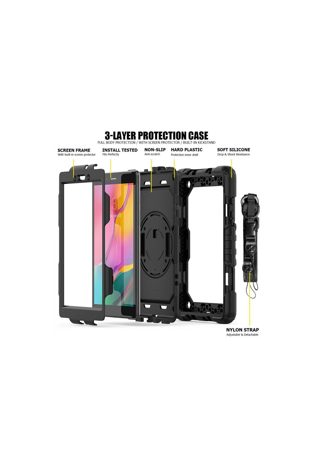  Galaxy T290 Tab A 8 Kılıf Pars Tablet Kapak - Siyah