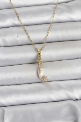 316L Çelik Zincir Gold Renk Zirkon Taşlı Deniz Kızı Model Kadın Kolye - TJ-BKO11024