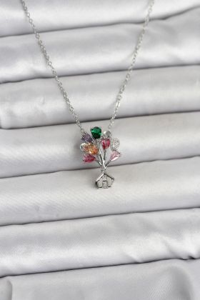 316L Çelik Zincir Gümüş Renk Uçan Balon Ev Figür Kadın Kolye - TJ-BKO11027