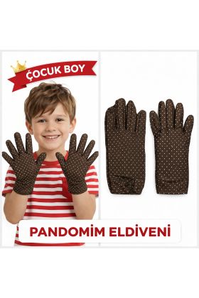 Çuk Boy Pandomim Eldiveni Beyaz Puantiyeli Kahve Renk Gösteri Eldiveni 23 Nisan 19 Mayıs