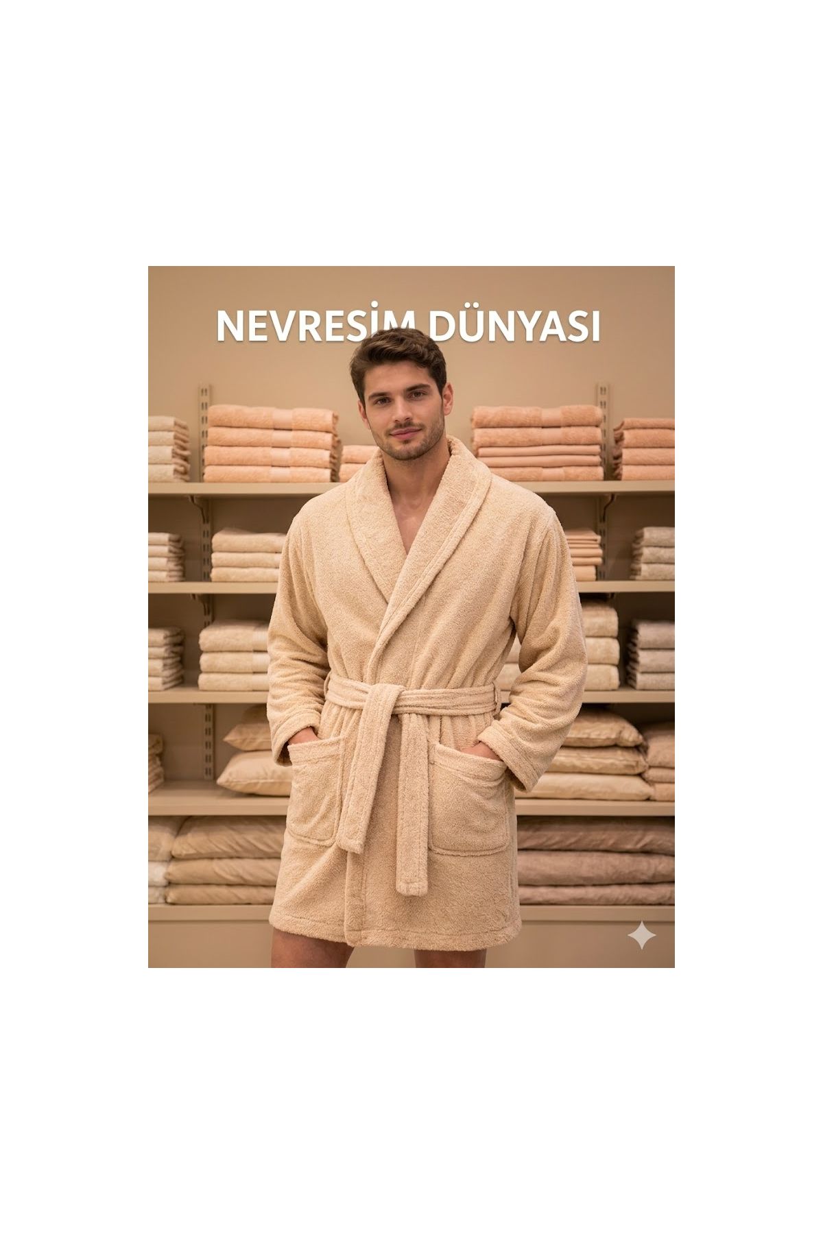 Pamuklu Tek Bornoz Bej  M Beden