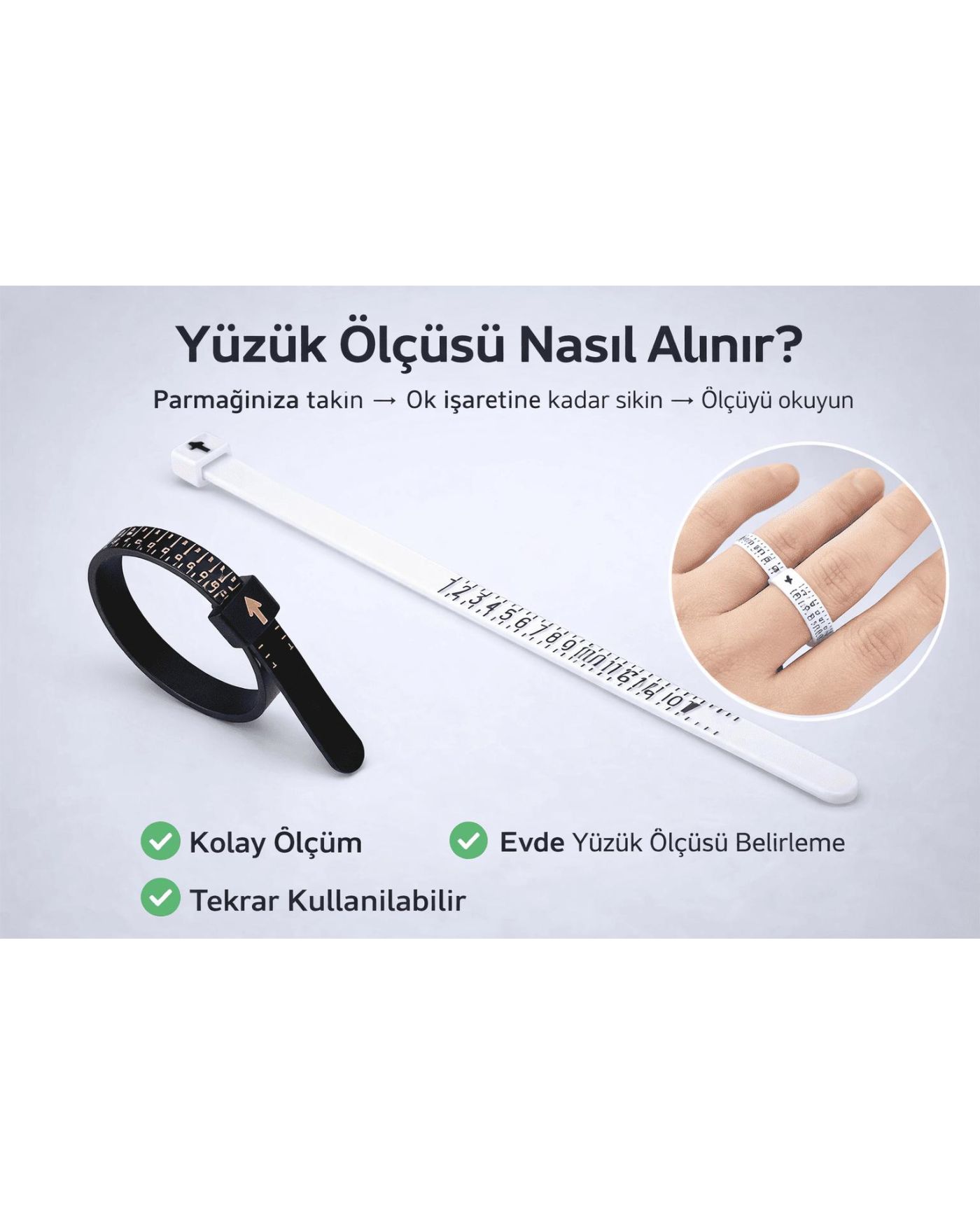 Yüzük Ölçüsü Alma Aleti Parmak Yüzük Ölçer Aparatı Ring Sizer Yüzük Ölçme Ölçü Seti - 2 Adet