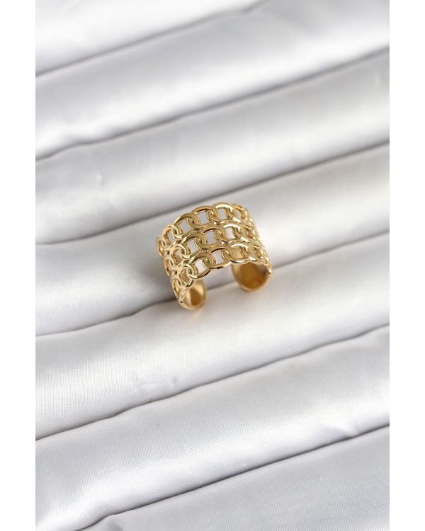 316L Çelik Gold Renk Zincir Model Kadın Yüzük - TJ-BYK4177
