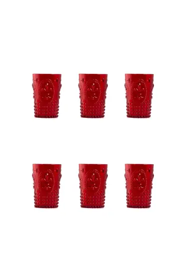 Akrilik Kırmızı 6'lı Kısa Bardak & Su Meşrubat Kahve Yanı Bardağı 400 ml ( Cam Değildir ) - Okulary - Cosmedrome