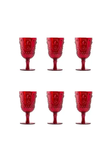 Akrilik Kırmızı 6'lı Kadeh & Su Meşrubat Kahve Yanı Bardağı 450 ml ( Cam Değildir ) - Okulary - Cosmedrome