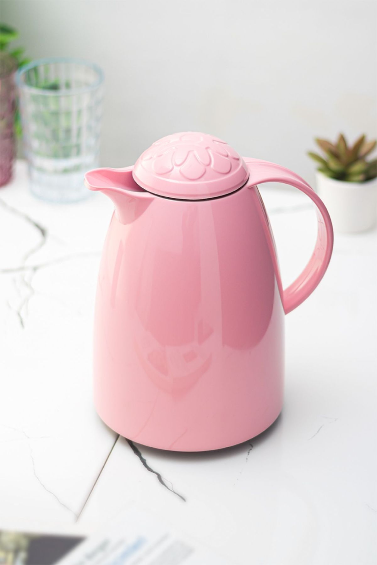 1 LT Isı Yalıtımlı Çay Ve Soğuk Su Termosu Soft Pembe (12 Saat Sıcak Tutar& İçi Camdır) - 1 LT Termos - Cosmedrome