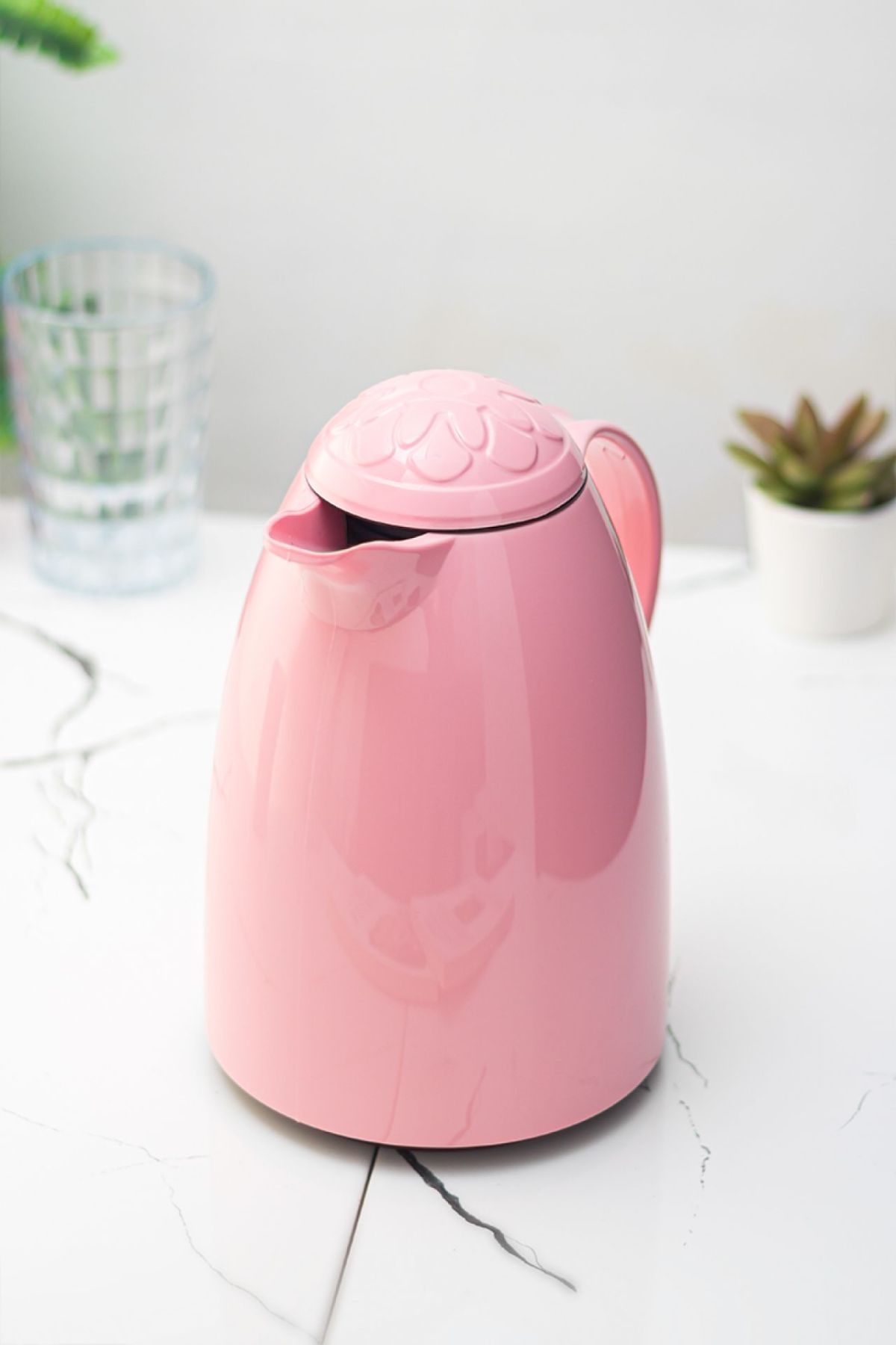 1 LT Isı Yalıtımlı Çay Ve Soğuk Su Termosu Soft Pembe (12 Saat Sıcak Tutar& İçi Camdır) - 1 LT Termos - Cosmedrome